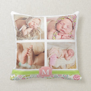 Girly Spring Floral Chevron Personalised Monogram Cushion