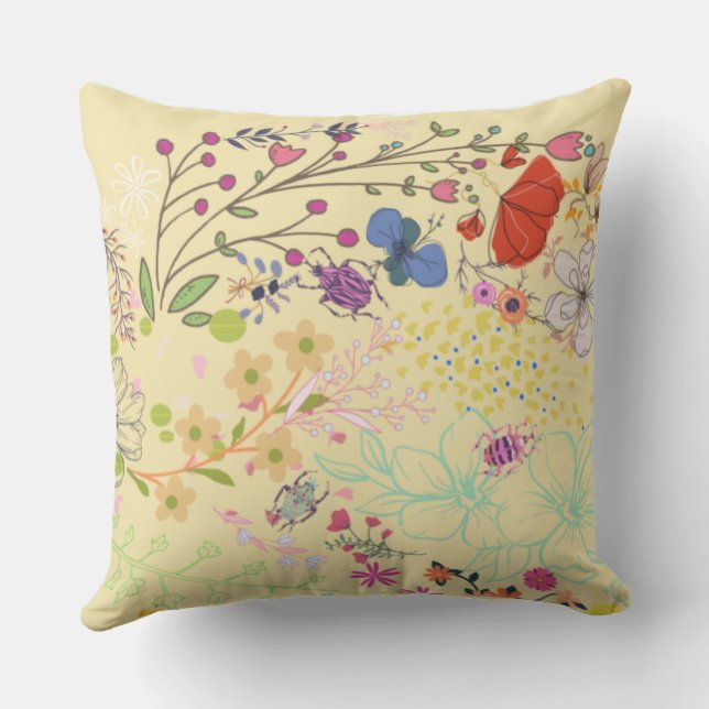 Girly Spring Floral Creme  Cushion (Back)