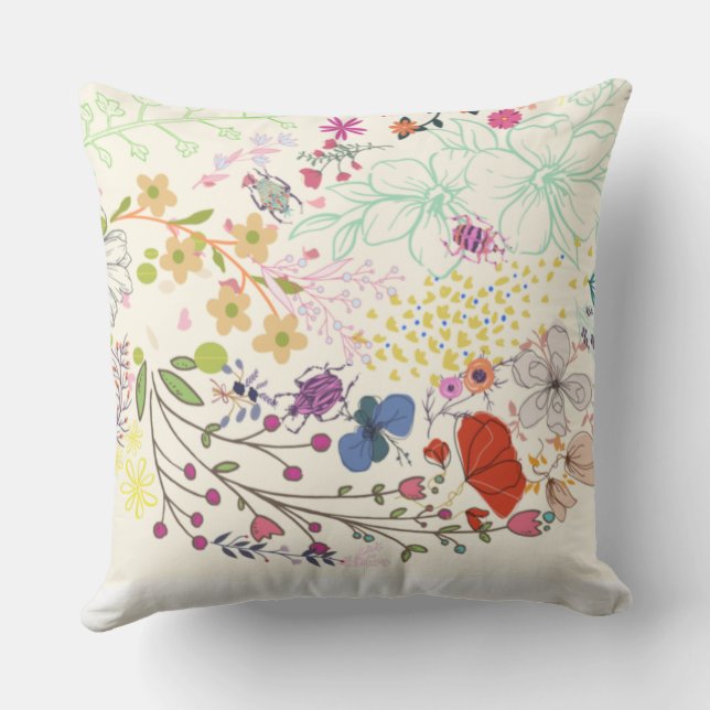 Girly Spring Floral Ivory  Cushion (Back)