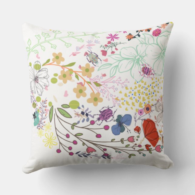 Girly Spring Floral White  Cushion (Back)