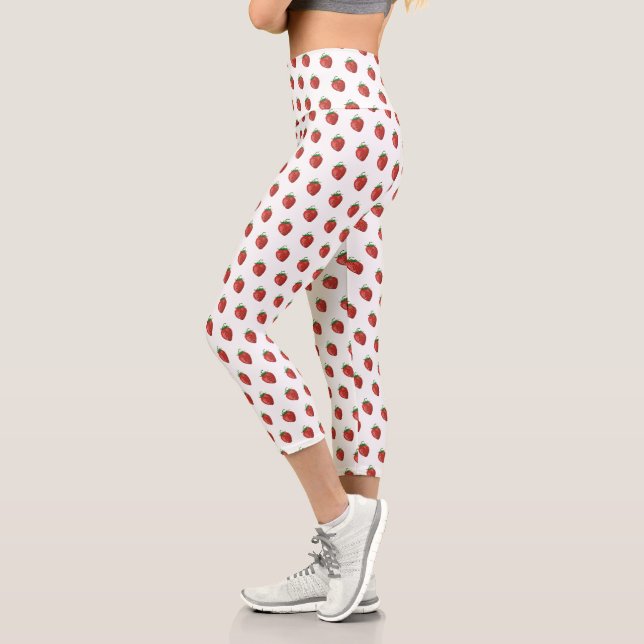 Girly Strawberry | Capri Leggings | White (Left)