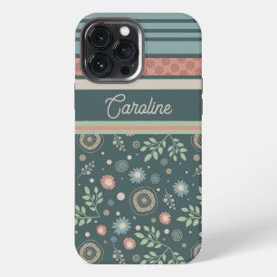 Girly Stripe Floral Pretty Modern Trendy iPhone 13 Pro Max Case