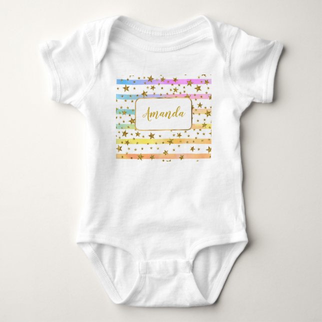 Girly stripes and stars  personalised baby bodysuit (Front)