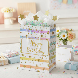 Girly stripes and stars  personalised birthday medium gift bag