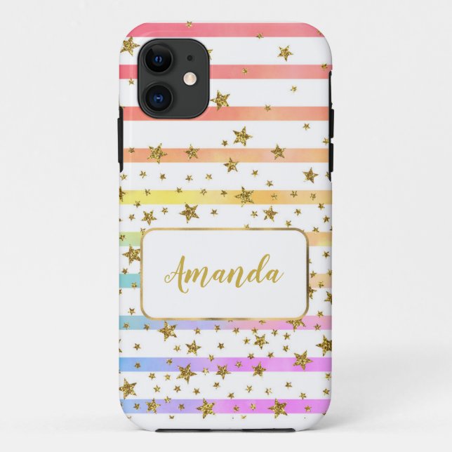 Girly stripes and stars personalised Case-Mate iPhone case (Back)