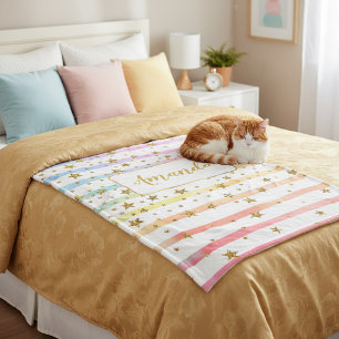 Girly stripes and stars  personalised fleece blanket