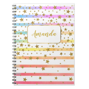Girly stripes and stars personalised notebook