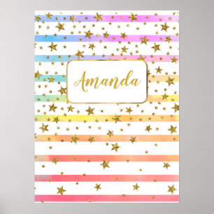 Girly stripes and stars personalised poster