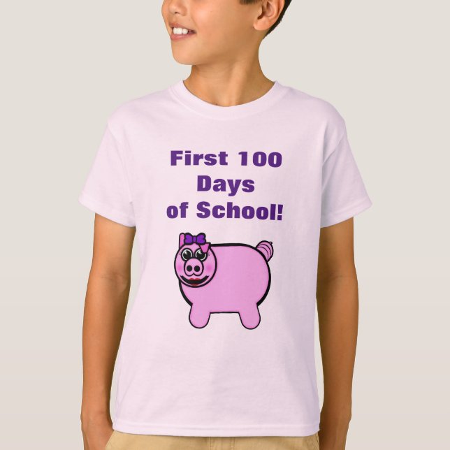 Girly Stuffed Pig First 100 Days of School T-Shirt (Front)