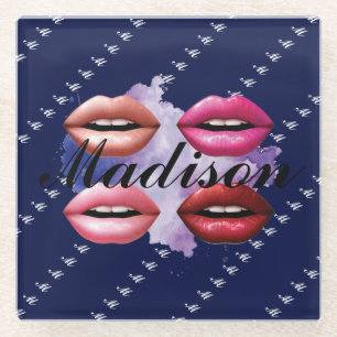 Girly Style Lips Beauty Custom Personalised Glass Coaster