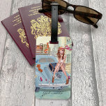 Girly Stylish Blue car Vacation Girls Travel Paris Luggage Tag<br><div class="desc">A stylish girly label for your vacation trip to hang on your travel luggage,  with a girl travelling in Paris</div>