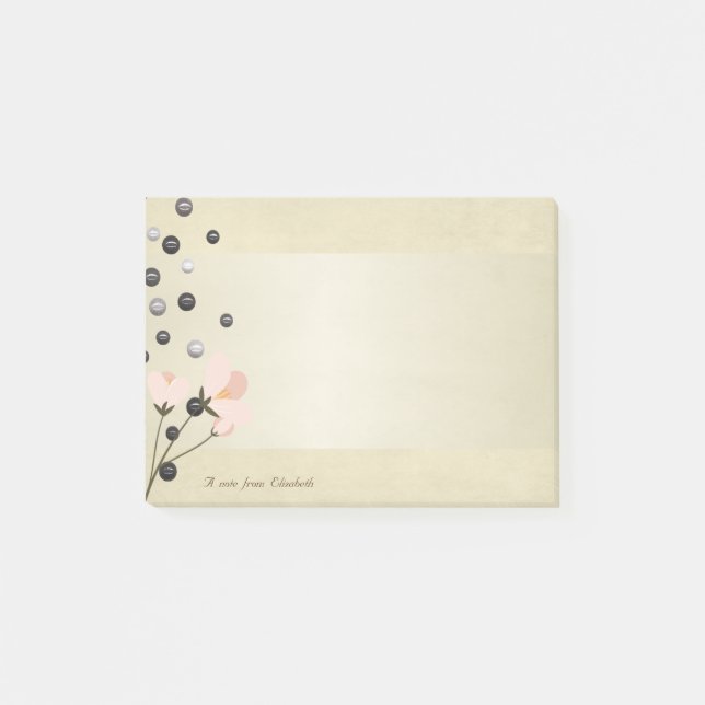 Girly Stylish Elegant Flowers,Pearls -Personalised Post-it Notes (Front)