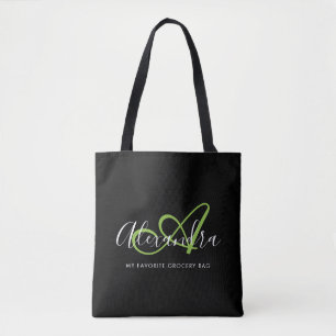 Girly Stylish Green Elegant Script Name Monogram  Tote Bag