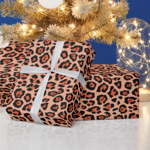 Girly stylish leopard animal print pattern orange wrapping paper