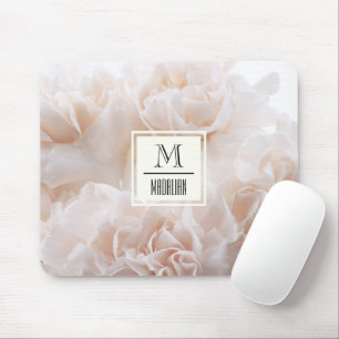 Girly stylish monogram pink pastel floral photo mouse pad