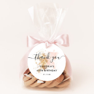 Girly Stylish Pink Gold Thank You 40th Birthday Classic Round Sticker