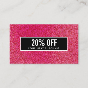 Girly Stylish Raspberry Glitter Black Coupon Card