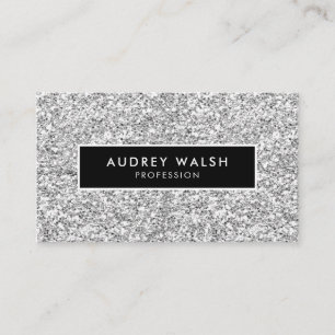Girly Stylish Silver Glam glitter and Black Business Card