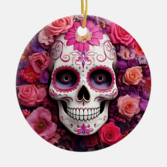Girly Sugar Skull Ornament (Front)