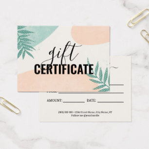 Girly Summer Palm Leaves Business Gift Certificate