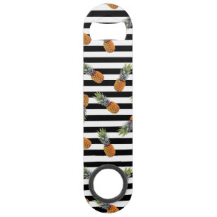Girly Summer Pineapple Pattern Black Striped