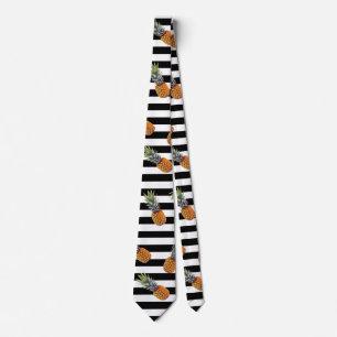 Girly Summer Pineapple Pattern   Black Striped Tie