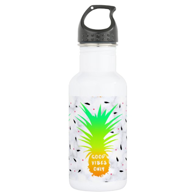 girly summer tropical pineapple white marble 532 ml water bottle (Front)