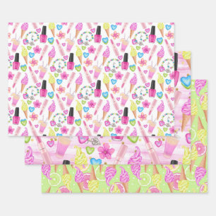 Girly Summertime Ice Cream Lipstick Pink Lime Wrapping Paper Sheet