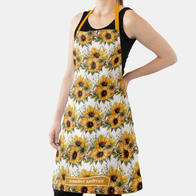 Girly Sunflowers Floral  Apron (Insitu)