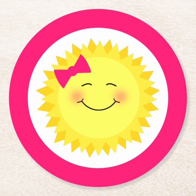 Girly Sunshine Party Round Paper Coaster (Front)