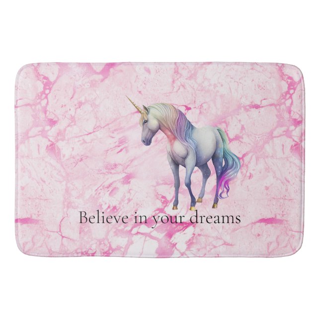 Girly Swirly Pink Unicorn  Bath Mat (Front)