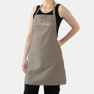 Girly taupe custom script name elegant simple chic apron