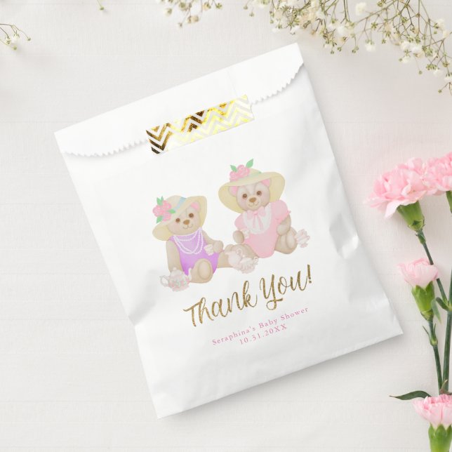 Girly Tea Party Bears Baby Shower Thank You Favour Bags (Sealed)