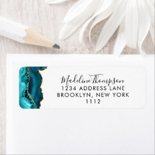 Girly Teal  Agate Geode Script Typography Address