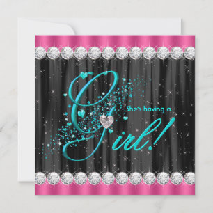 Girly Teal and Hot Pink Baby Shower Invitation