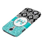 Girly, Teal, Glitter Black Damask Personalised