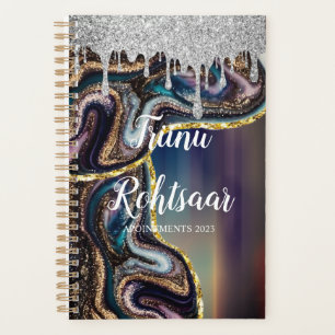Girly Teal Glitter Brushed Metal 2023 Planner