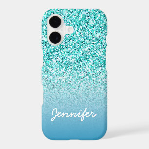 Girly Teal Glitter Monogram Name Personalised