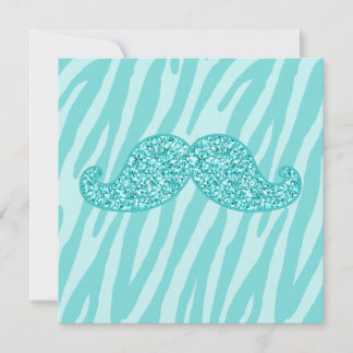 GIRLY TEAL GLITTER MUSTACHE ZEBRA STRIPES