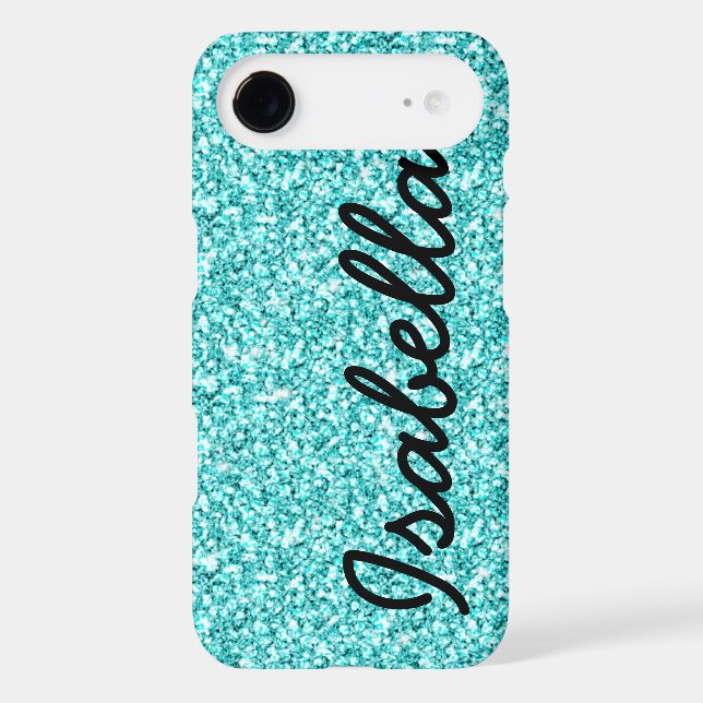 GIRLY TEAL GLITTER PRINTED PERSONALIZED Case-Mate iPhone CASE (Back)