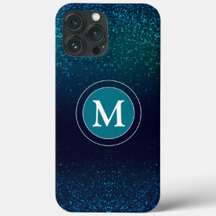Girly Teal Glitter Sparkly Monogram iPhone 13 Pro Max Case