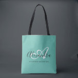 Girly Teal Green Elegant Script Name Monogram Tote Bag<br><div class="desc">Personalise your beautiful monogrammed trendy teal green Grocery Tote Bag! The text below may be personalised to your preferred sentence or even your full name; you can also delete it if you prefer. If you need help, please let us know at belytaliarecipes@gmail.com, and we will be glad to assist you....</div>