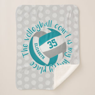 girly teal grey volleyball court my happy place sherpa blanket