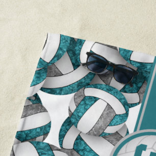 Girly teal grey volleyball team colours gifts beach towel