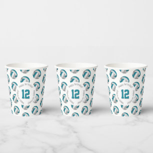 girly teal grey volleyballs birthday party paper cups