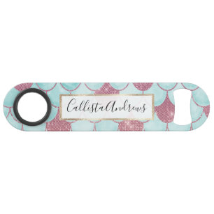 Girly Teal Pink Glitter Watercolor Mermaid Scales