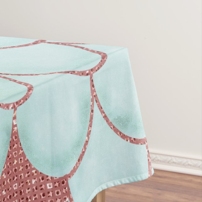 Girly Teal Pink Glitter Watercolor Mermaid Scales Tablecloth (In Situ)