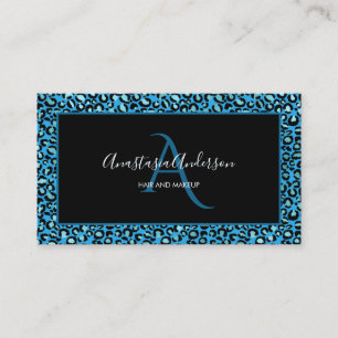 Girly Teal Turquoise Leopard Spots Black Monogram Business Card