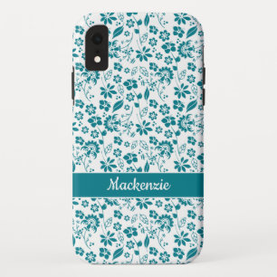 Girly Teal Turquoise Tropical Floral Pattern Case-Mate iPhone Case