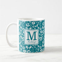 Girly Teal Turquoise Tropical Flowers Monogram